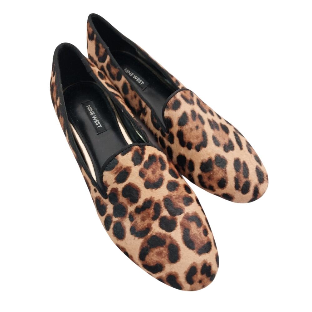 NINE WEST! BLACK, BROWN & TAN LEOPARD GENUINE LEATHER COWHIDE FLATS! SZ 9M